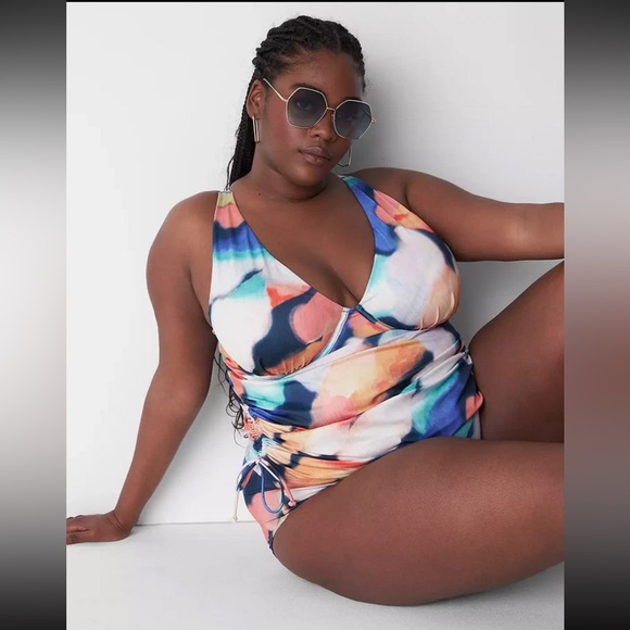 Swim By Cacique Other - New LANE BRYANT CACIQUE SWIM Lightly Lined Plunge UNDERWIRE TANKINI TOP 44DDD